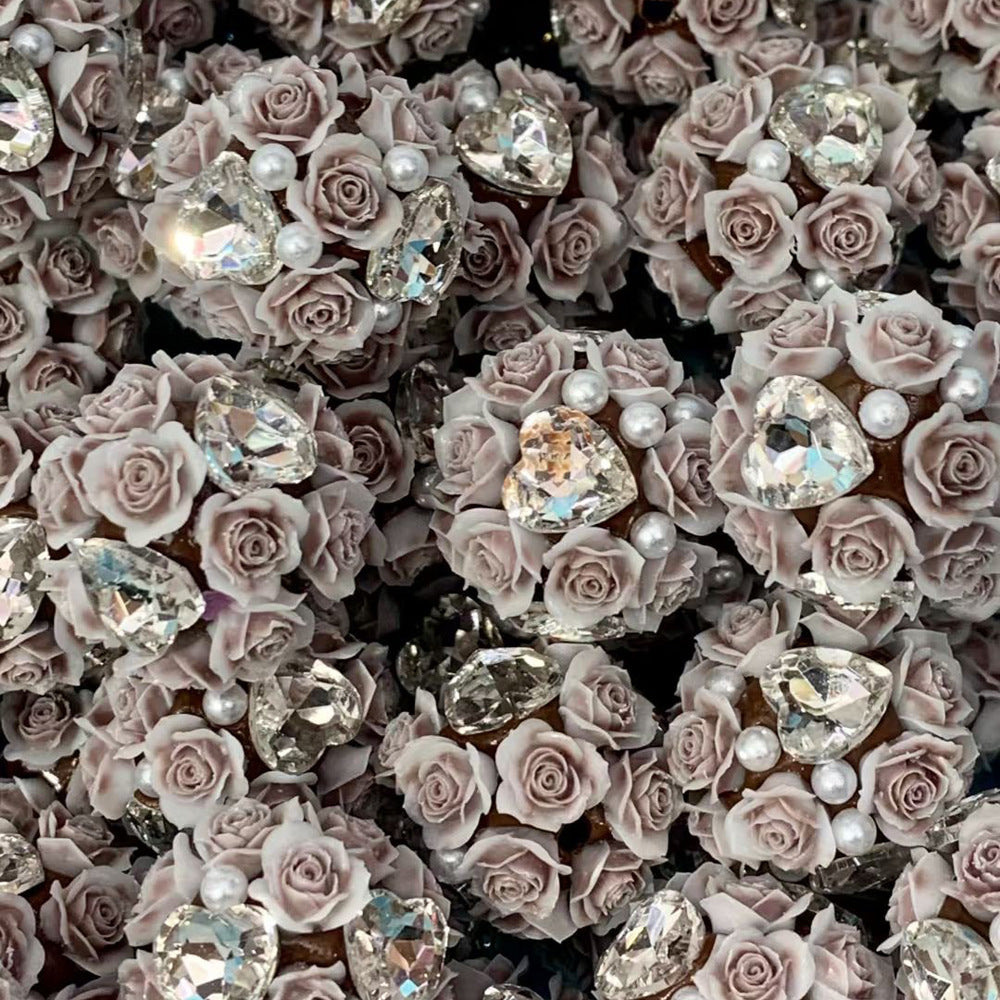 Wholesale  10pcs/pack Luminous four-sided love zircon rose ball can wear straight hole beads DIY mobile phone chain key chain bag chain accessories